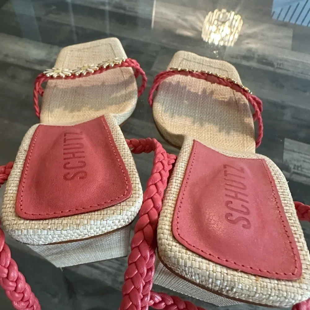 Red Braided Sandals with Daisy Accents